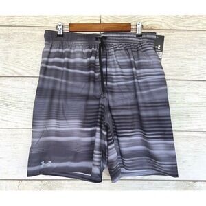 Under Armour Swim Shorts Mens Small Grey Stripe Gated Swim‎ Trunk Shorts New